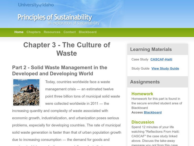 Univ. Of Idaho: Principles of Sustainability: Chapter 3: The Culture of Waste Online Course Univ. Of Idaho: Principles of Sustainability: Chapter 3: The Culture of Waste Online Course