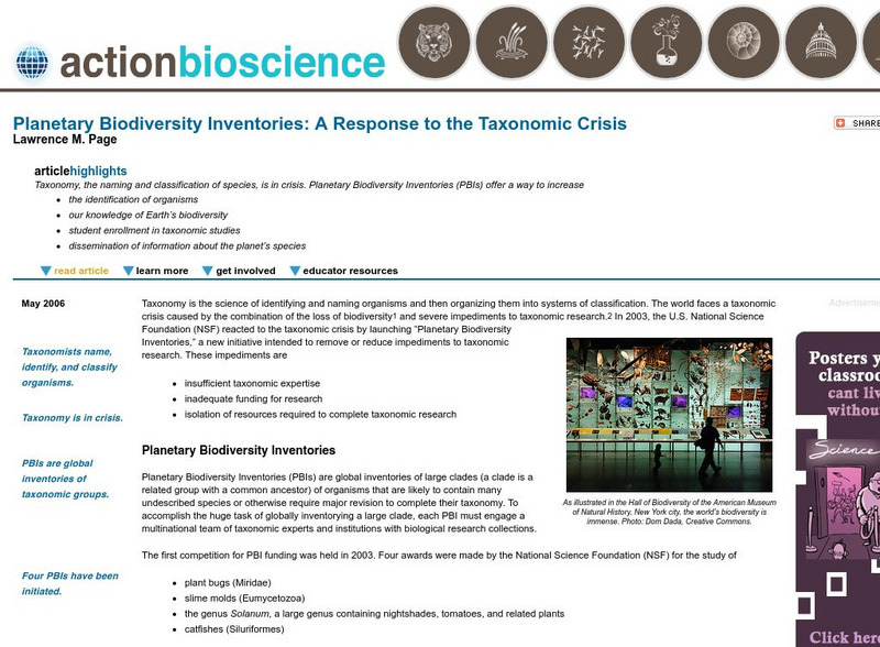 Action Bioscience: Planetary Biodiversity Inventories: Taxonomic Crisis Article Action Bioscience: Planetary Biodiversity Inventories: Taxonomic Crisis Article