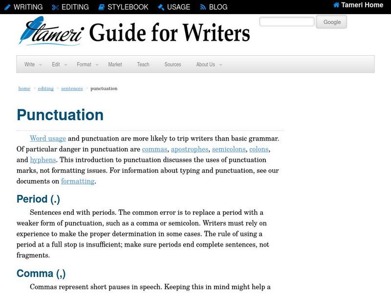 Tameri: Guide for Writers: Punctuation Rules Handout Tameri: Guide for Writers: Punctuation Rules Handout