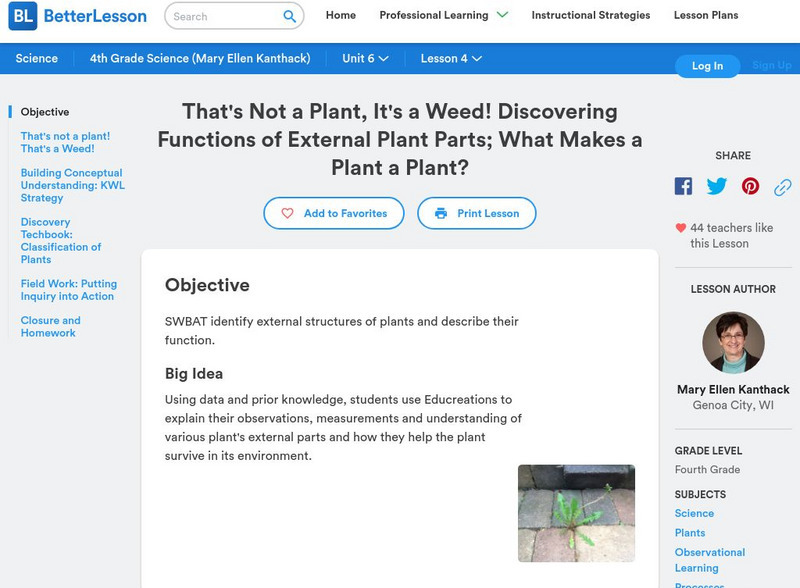 Better Lesson: Discovering Functions of External Plant Parts Lesson Plan Better Lesson: Discovering Functions of External Plant Parts Lesson Plan