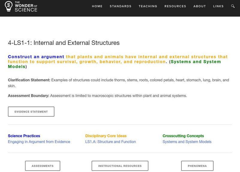 The Wonder of Science: 4 Ls1 1: Internal and External Structures Lesson Plan The Wonder of Science: 4 Ls1 1: Internal and External Structures Lesson Plan