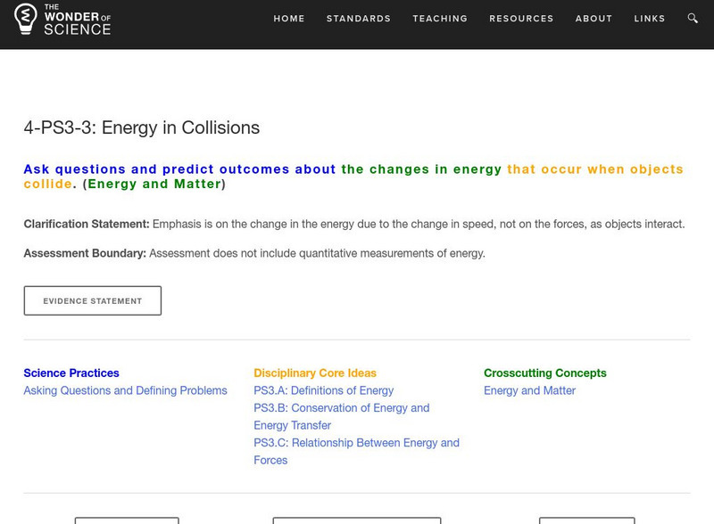 The Wonder of Science: 4 Ps3 3: Energy in Collisions Lesson Plan The Wonder of Science: 4 Ps3 3: Energy in Collisions Lesson Plan