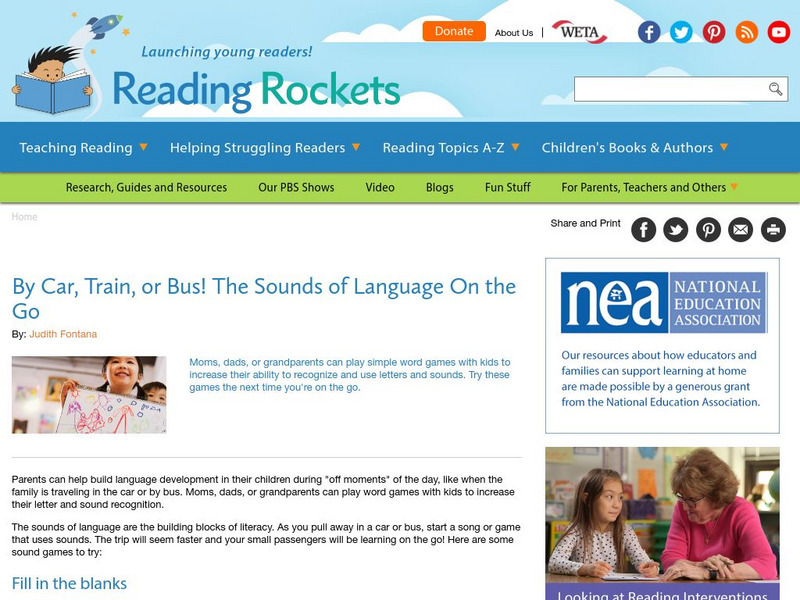 Reading Rockets: By Car, Train, or Bus! The Sounds of Language on the Go Professional Doc Reading Rockets: By Car, Train, or Bus! The Sounds of Language on the Go Professional Doc