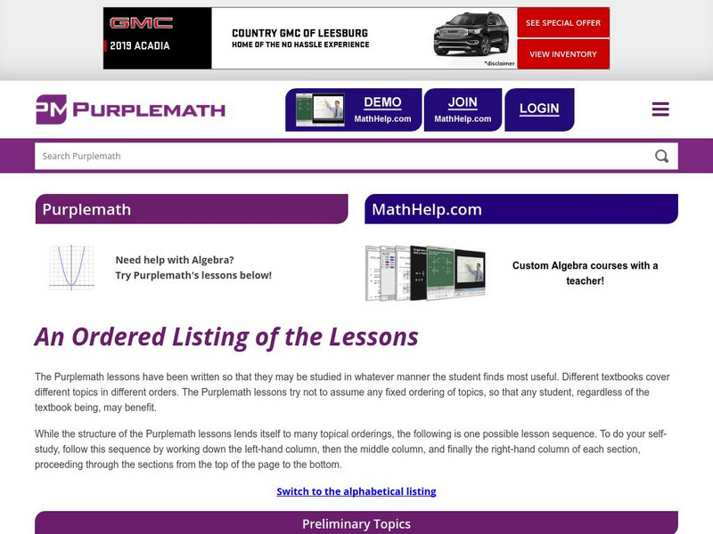 Purplemath: Practical Algebra Lessons Handout Purplemath: Practical Algebra Lessons Handout