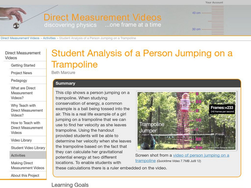 Serc: Student Analysis of a Person Jumping on a Trampoline Lesson Plan Serc: Student Analysis of a Person Jumping on a Trampoline Lesson Plan