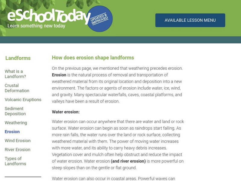 E School Today: How Does Erosion Shape Landforms Handout