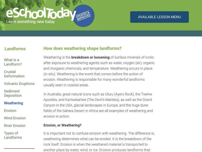 E School Today: How Does Weathering Shape Landforms? Handout