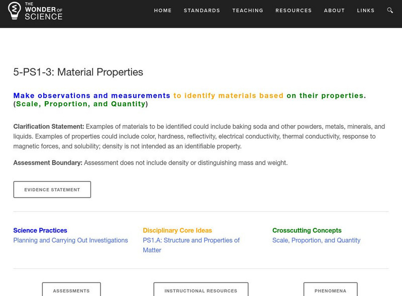 The Wonder of Science: 5 Ps1 3: Material Properties Lesson Plan The Wonder of Science: 5 Ps1 3: Material Properties Lesson Plan