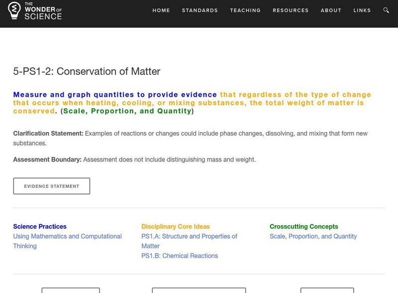 The Wonder of Science: 5 Ps1 2: Conservation of Matter Lesson Plan The Wonder of Science: 5 Ps1 2: Conservation of Matter Lesson Plan
