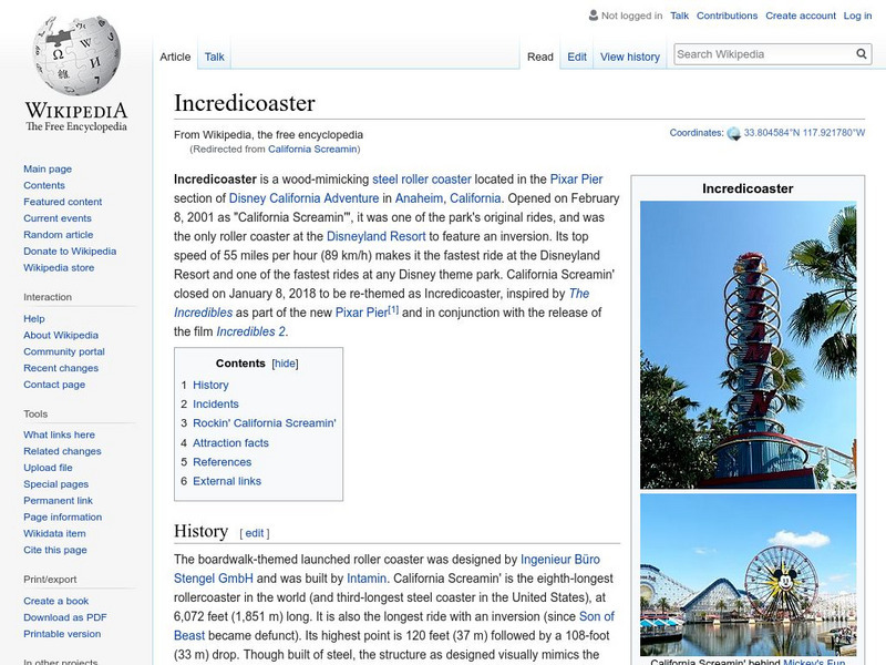 Wikipedia: California Screamin' Roller Coaster Handout Wikipedia: California Screamin' Roller Coaster Handout