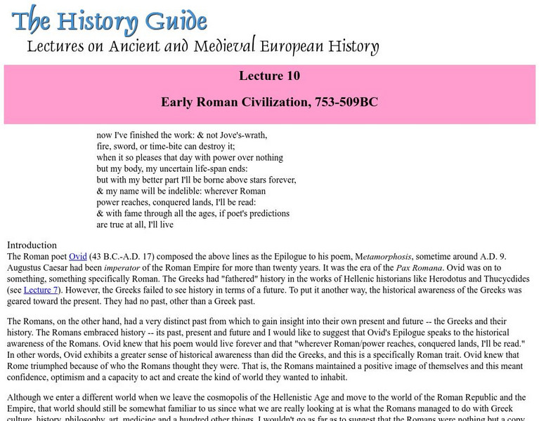 The History Guide: Early Roman Civilization, 753 509 Bc Article The History Guide: Early Roman Civilization, 753 509 Bc Article