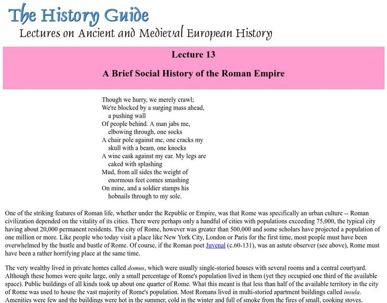 The History Guide: A Brief Social History of the Roman Empire Article The History Guide: A Brief Social History of the Roman Empire Article