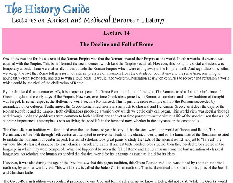 The History Guide: The Decline and Fall of Rome Article The History Guide: The Decline and Fall of Rome Article