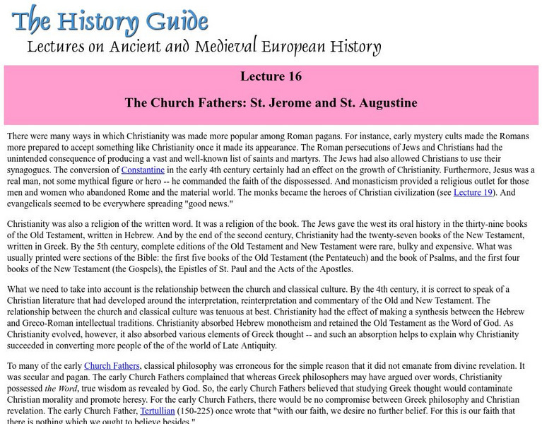 The History Guide: The Church Fathers: St. Jerome and St. Augustine Article The History Guide: The Church Fathers: St. Jerome and St. Augustine Article