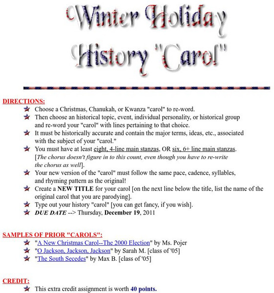 Historyteacher.net: Winter Holiday History "Carol" Lesson Plan Historyteacher.net: Winter Holiday History "Carol" Lesson Plan