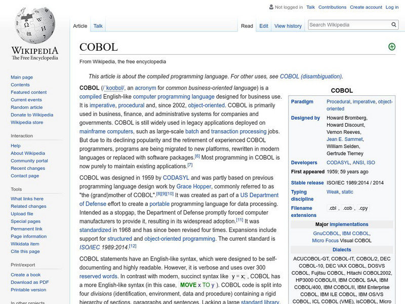Wikipedia: Cobol Handout Wikipedia: Cobol Handout
