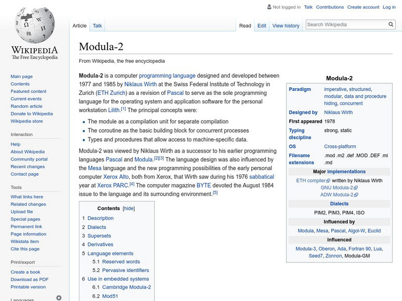 Wikipedia: Modula 2 Handout Wikipedia: Modula 2 Handout