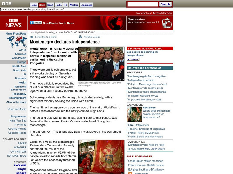 Bbc: Montenegro Declares Independence Handout