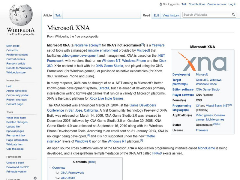 Wikipedia: Microsoft Xna Handout Wikipedia: Microsoft Xna Handout