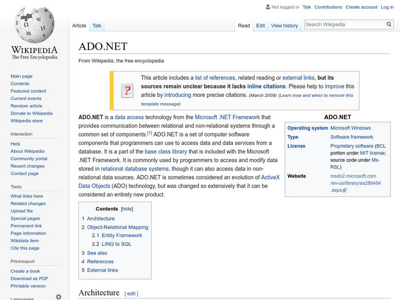 Wikipedia: ado.net Handout Wikipedia: ado.net Handout