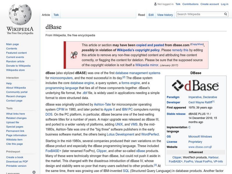 Wikipedia: D Base Handout Wikipedia: D Base Handout