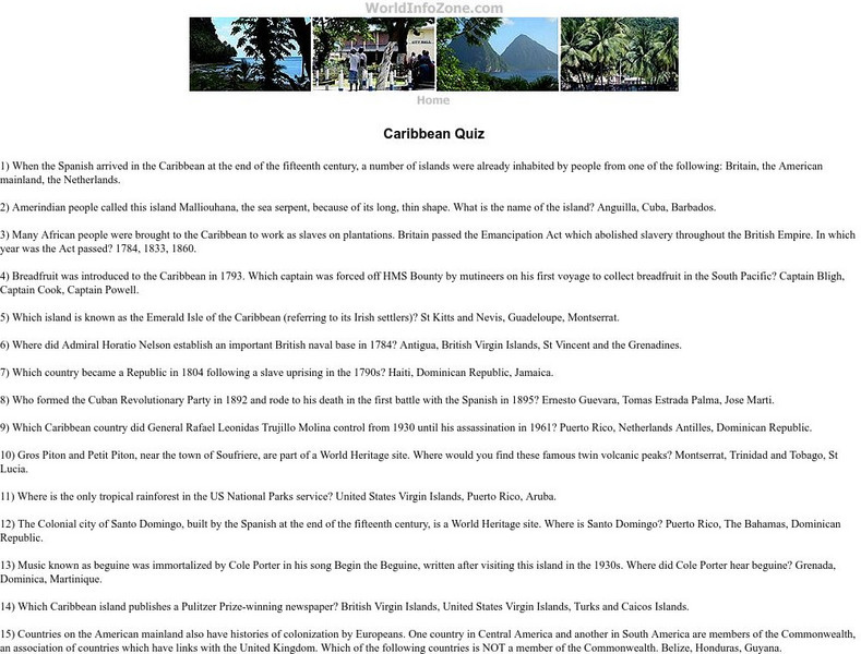 World Info Zone: Caribbean Quiz Unknown Type World Info Zone: Caribbean Quiz Unknown Type