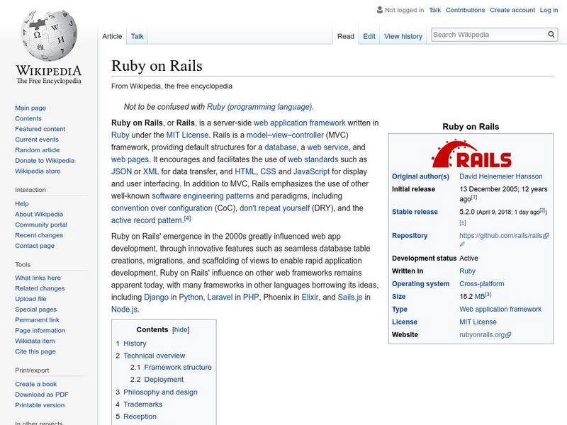 Wikipedia: Ruby on Rails Handout for 9th - 10th Grade | Lesson Planet