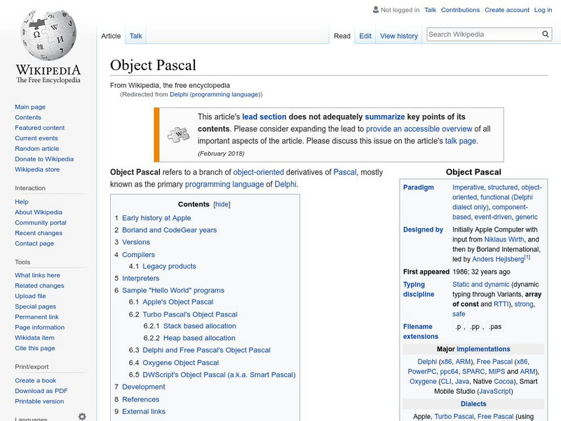 Wikipedia: Delphi Programming Handout for 9th - 10th Grade | Lesson Planet