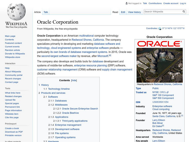 Wikipedia: Oracle Corporation Handout Wikipedia: Oracle Corporation Handout