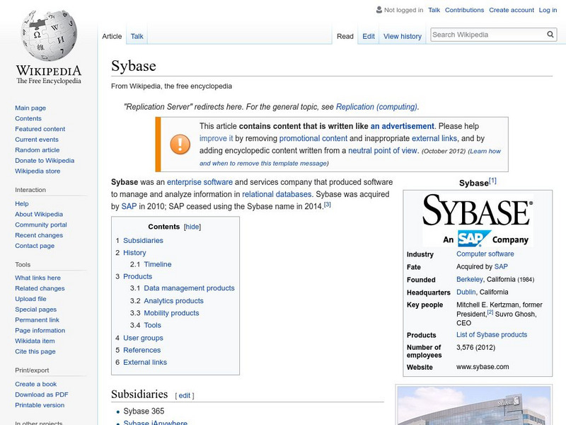 Wikipedia: Sybase Handout Wikipedia: Sybase Handout