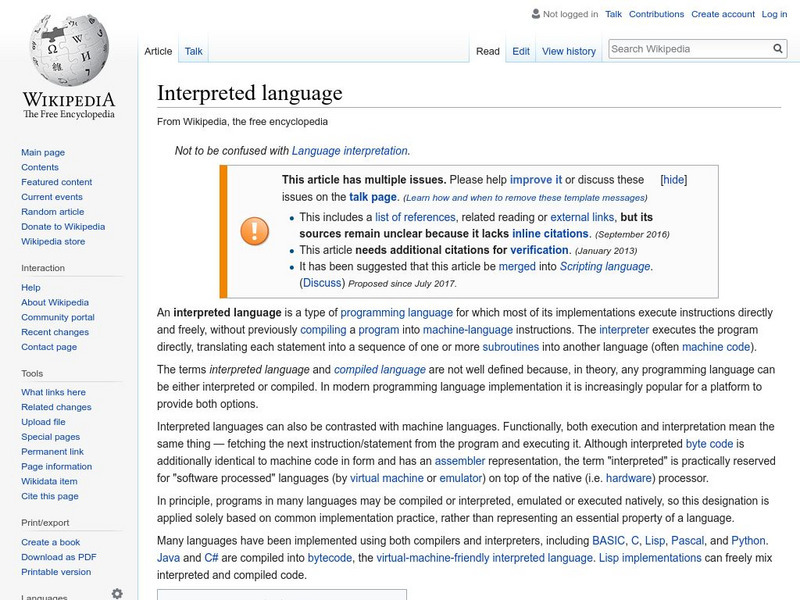 Wikipedia: Interpreted Language Handout