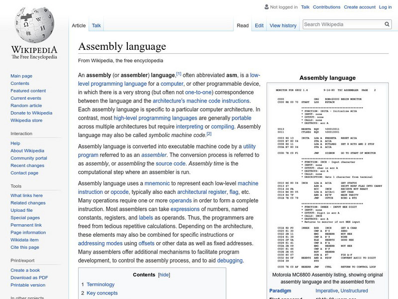 Wikipedia: Assembly Language Handout Wikipedia: Assembly Language Handout