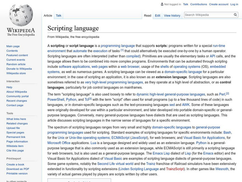 Wikipedia: Scripting Language Handout for 9th - 10th Grade | Lesson Planet