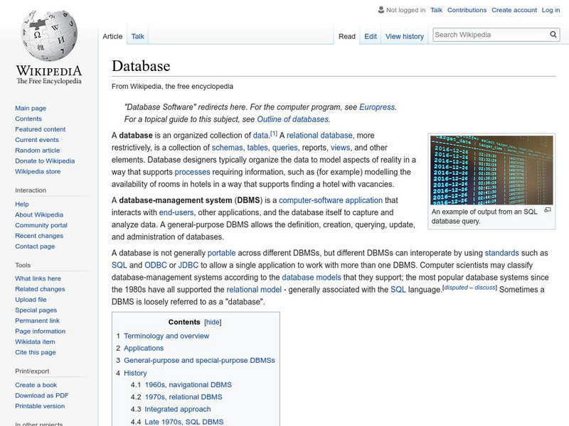 Wikipedia: Database Handout Wikipedia: Database Handout