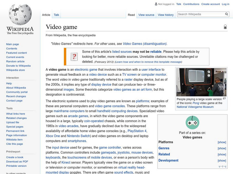 Wikipedia: Video Game Handout Wikipedia: Video Game Handout