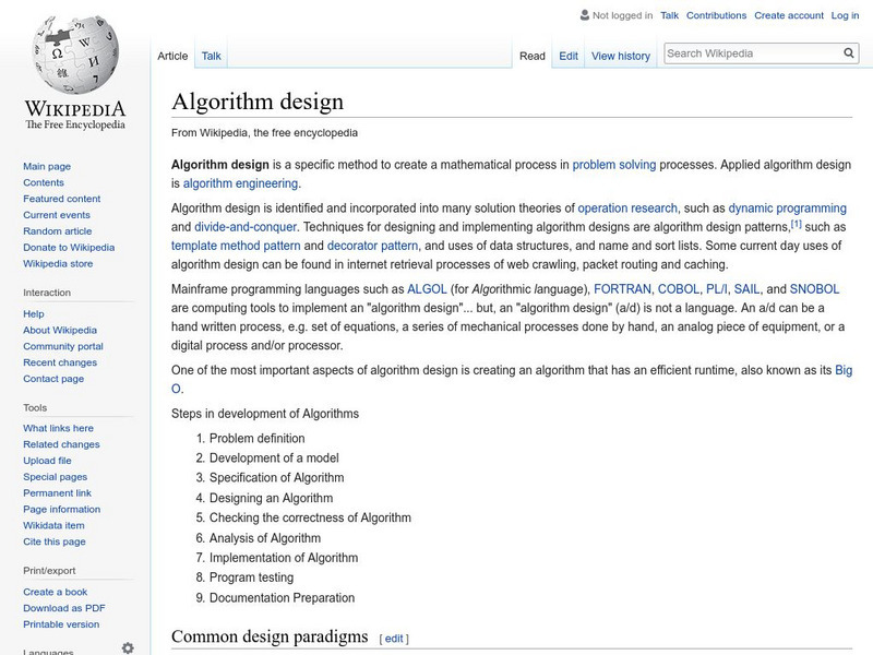 Wikipedia: Algorithm Design Handout Wikipedia: Algorithm Design Handout