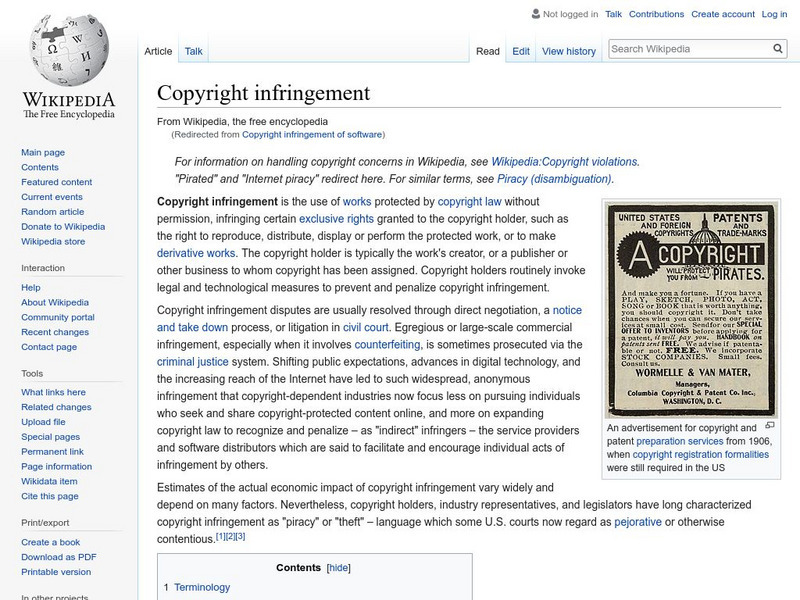 Wikipedia: Copyright Infringement of Software Handout Wikipedia: Copyright Infringement of Software Handout