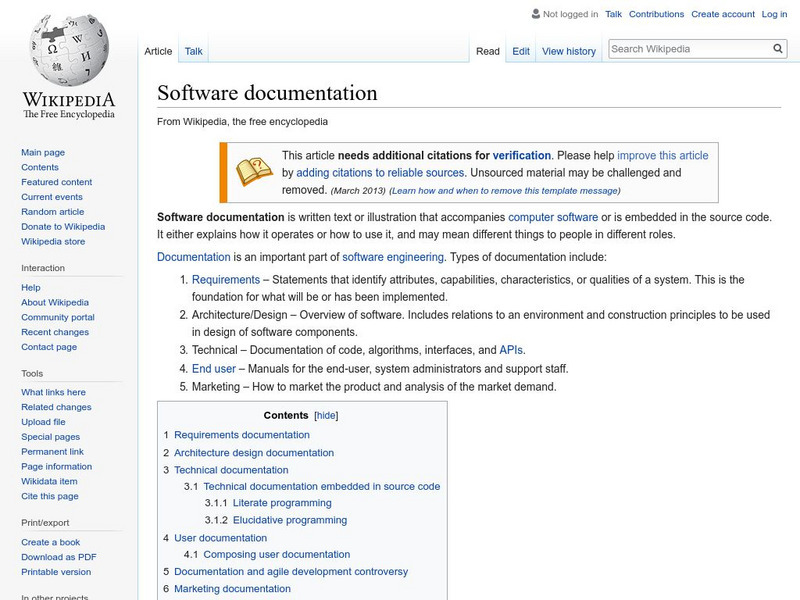 Wikipedia: Software Documentation Handout Wikipedia: Software Documentation Handout