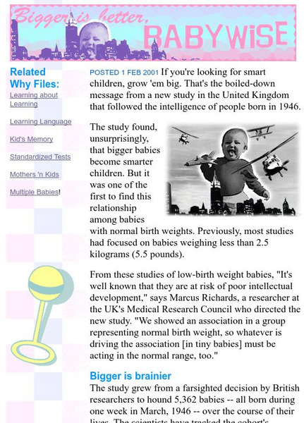 The Why Files: Big Baby, Brainy Baby Website The Why Files: Big Baby, Brainy Baby Website