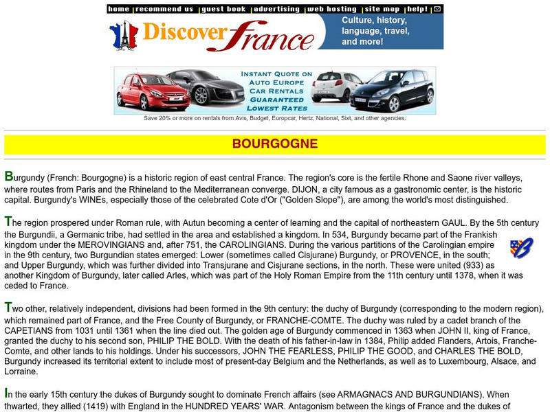 Discover France: Burgundy Bourgogne Province Website