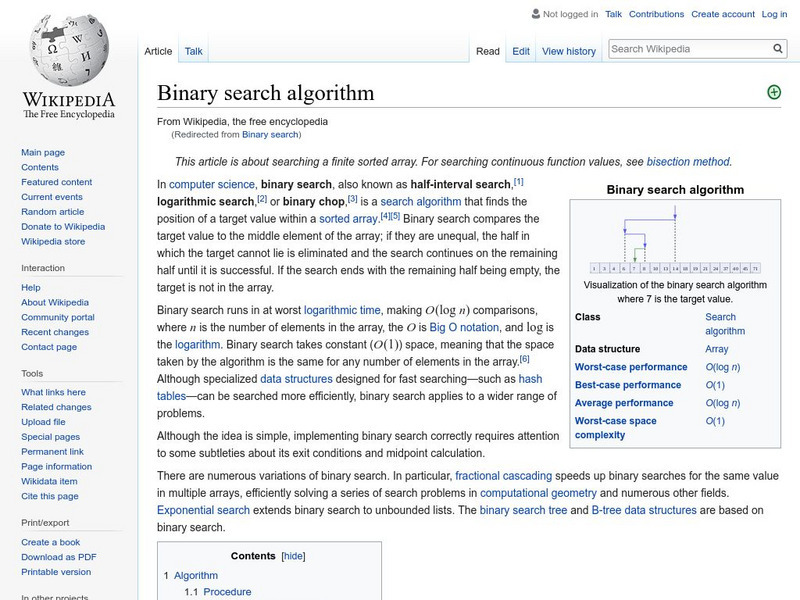 Wikipedia: Binary Search Handout