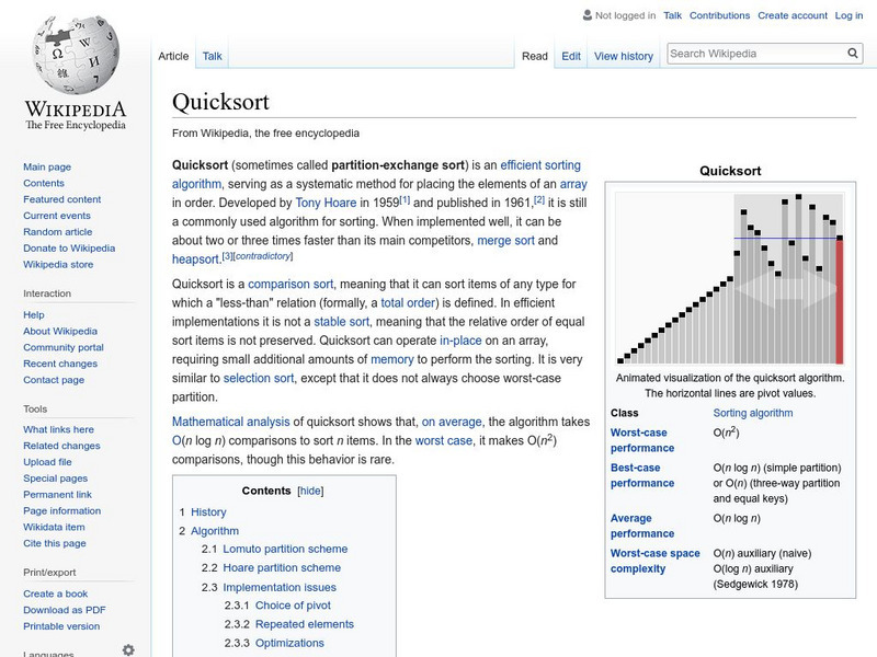 Wikipedia: Quicksort Handout Wikipedia: Quicksort Handout