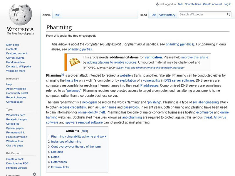 Wikipedia: Pharming Handout Wikipedia: Pharming Handout