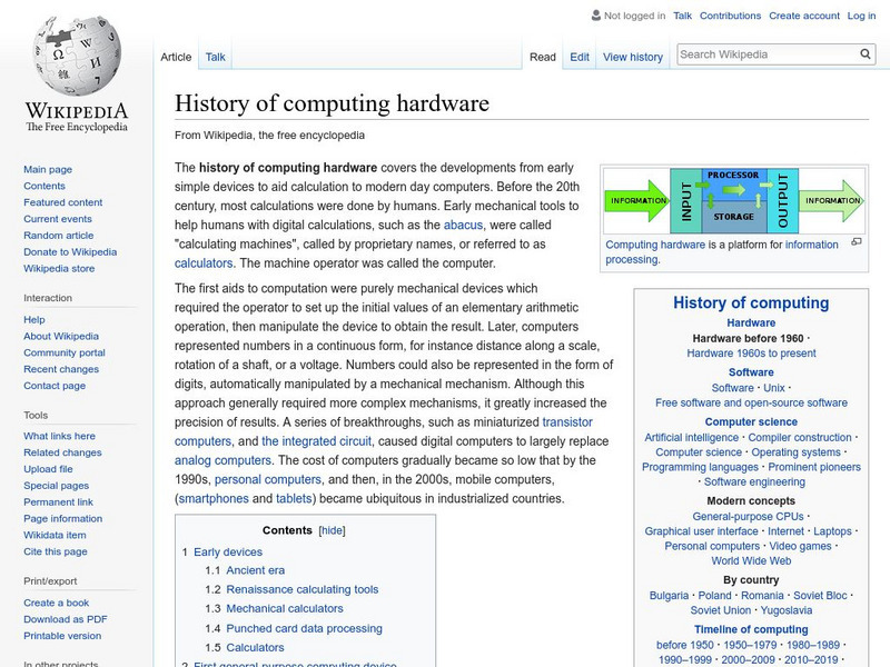 Wikipedia: History of Computing Hardware Handout Wikipedia: History of Computing Hardware Handout