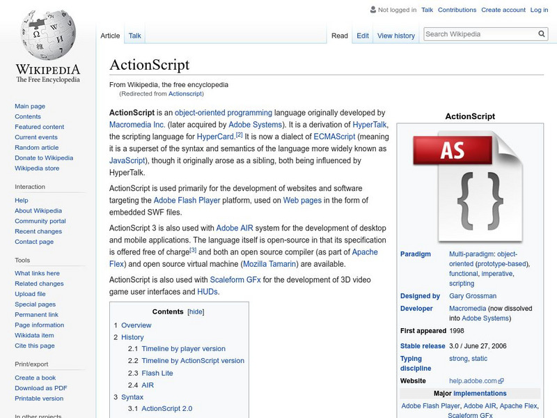 Wikipedia: Flash Action Script Handout Wikipedia: Flash Action Script Handout