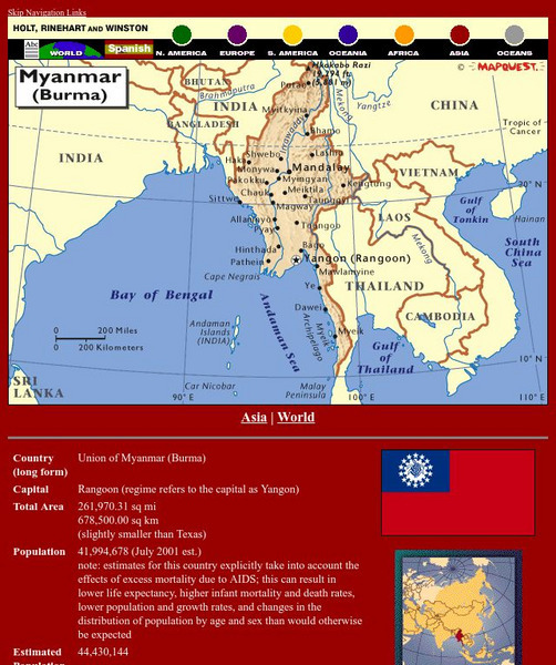 Holt, Rinehart and Winston: World Atlas: Myanmar (Burma) Graphic