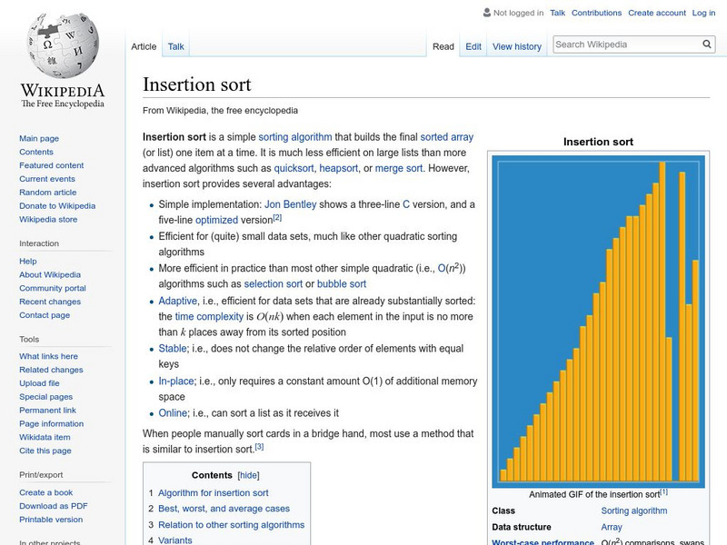 Wikipedia: Insertion Sort Handout Wikipedia: Insertion Sort Handout
