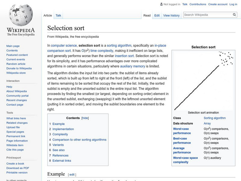 Wikipedia: Selection Sort Handout Wikipedia: Selection Sort Handout