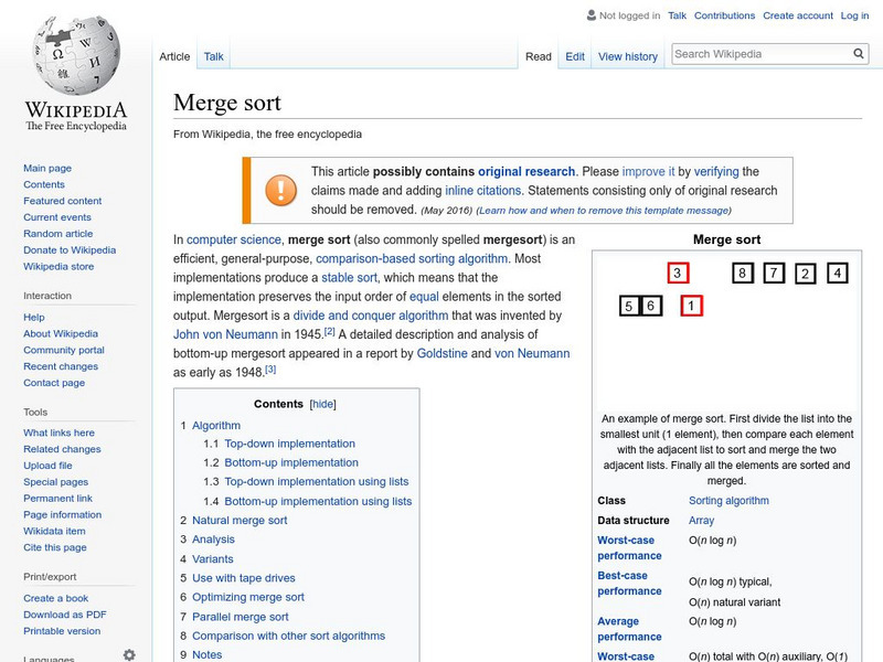 Wikipedia: Merge Sort Handout Wikipedia: Merge Sort Handout