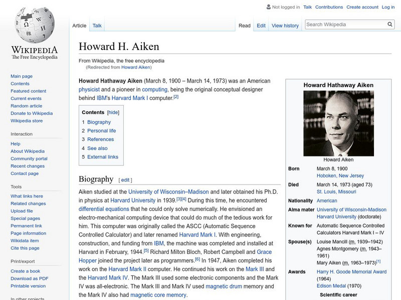 Wikipedia: Howard Aiken Handout Wikipedia: Howard Aiken Handout